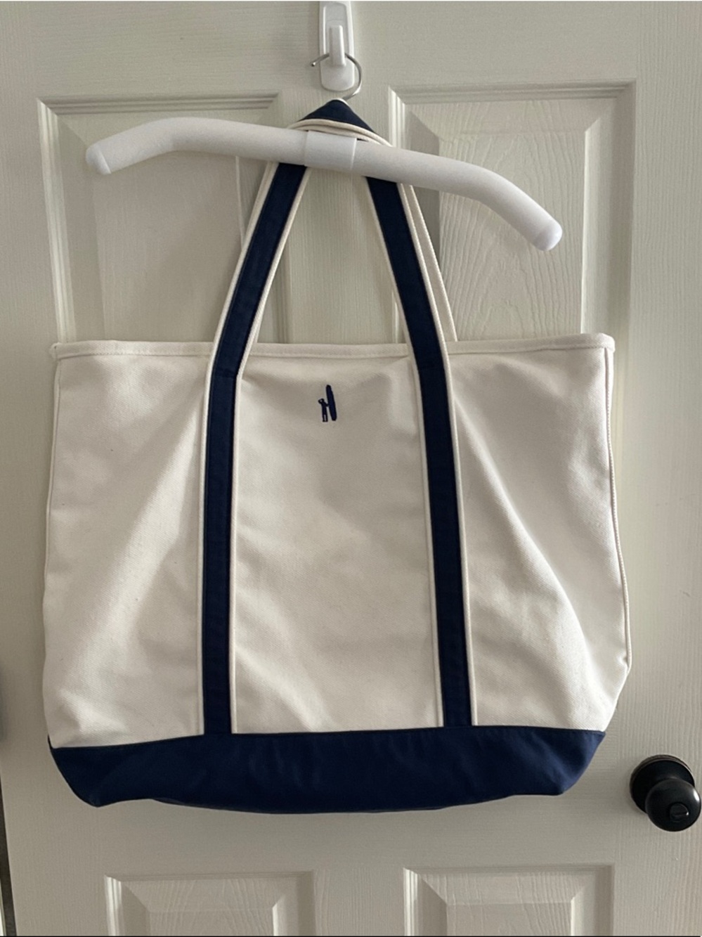 johnnie-O White and Navy Canvas Tote